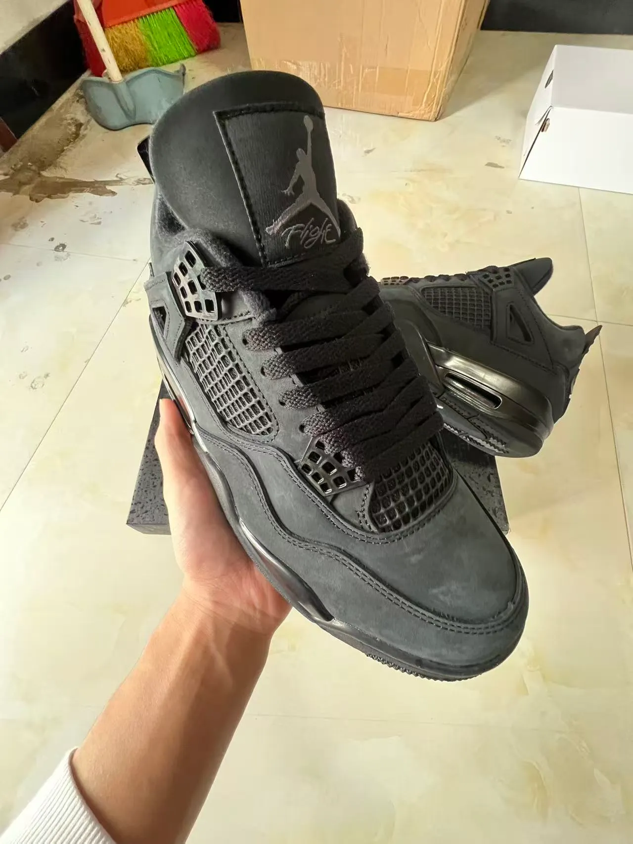 Air Jordan 4 Monochromatic Black Basketball Shoes 2