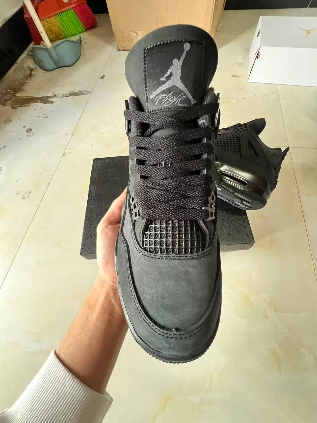 Air Jordan 4 Monochromatic Black Basketball Shoes 3
