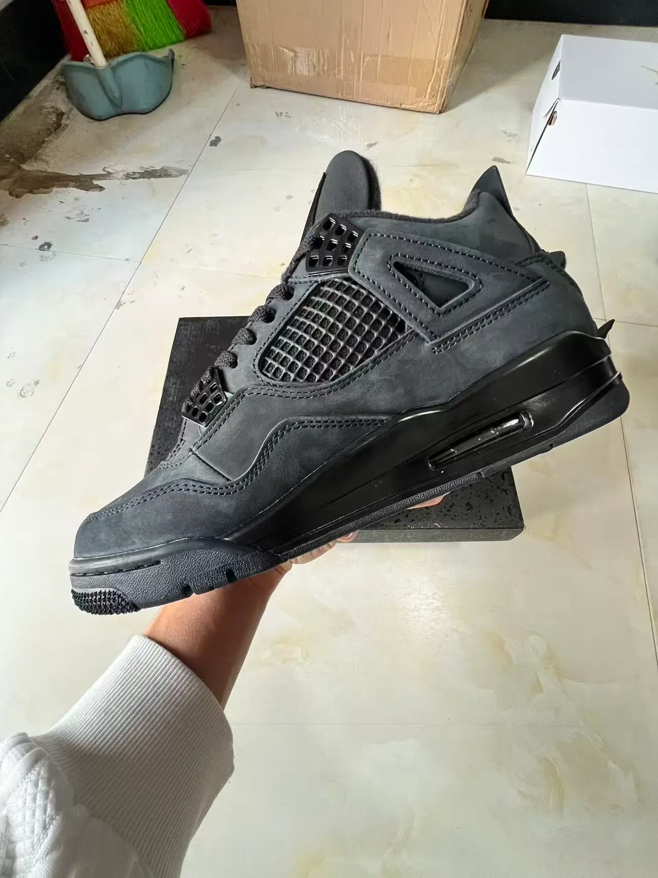 Air Jordan 4 Monochromatic Black Basketball Shoes 5