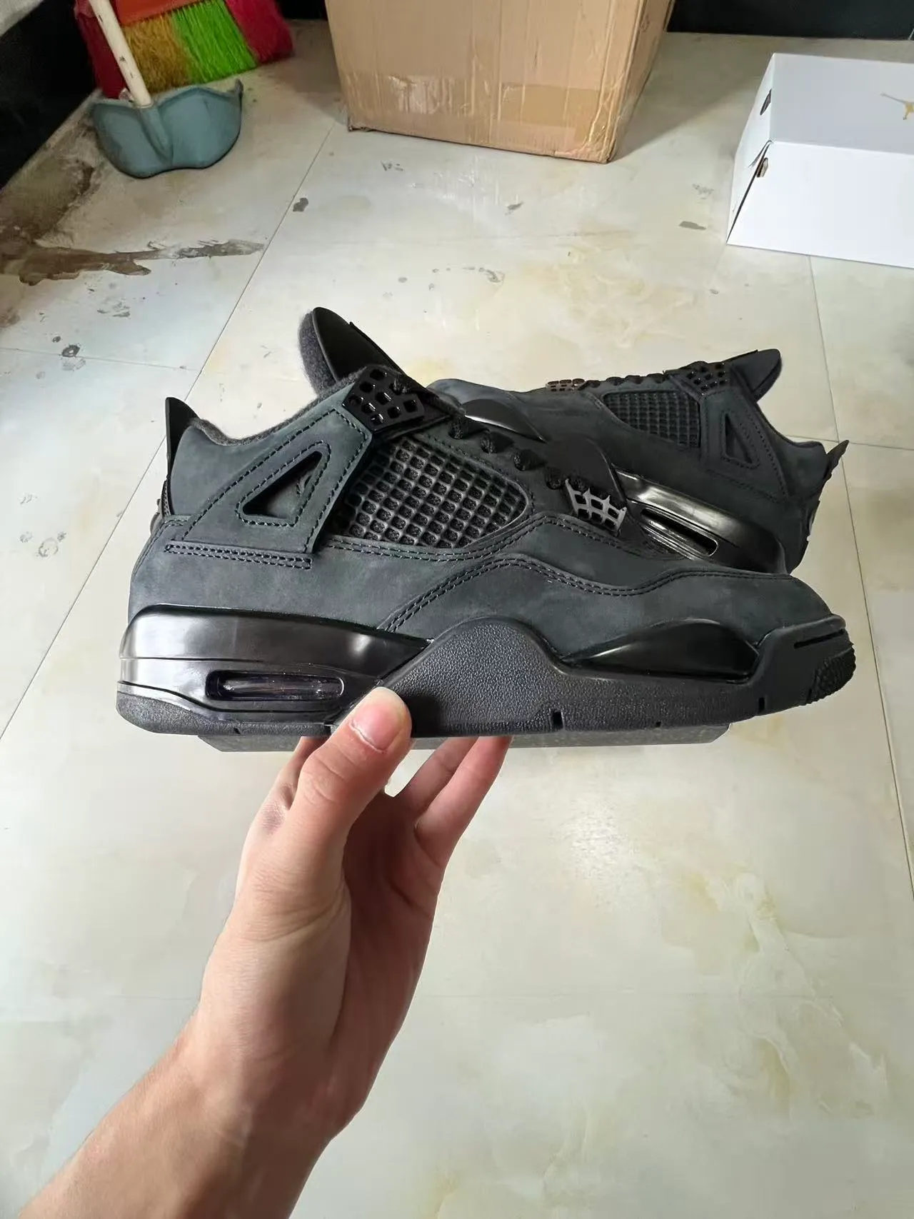 Air Jordan 4 Monochromatic Black Basketball Shoes 7