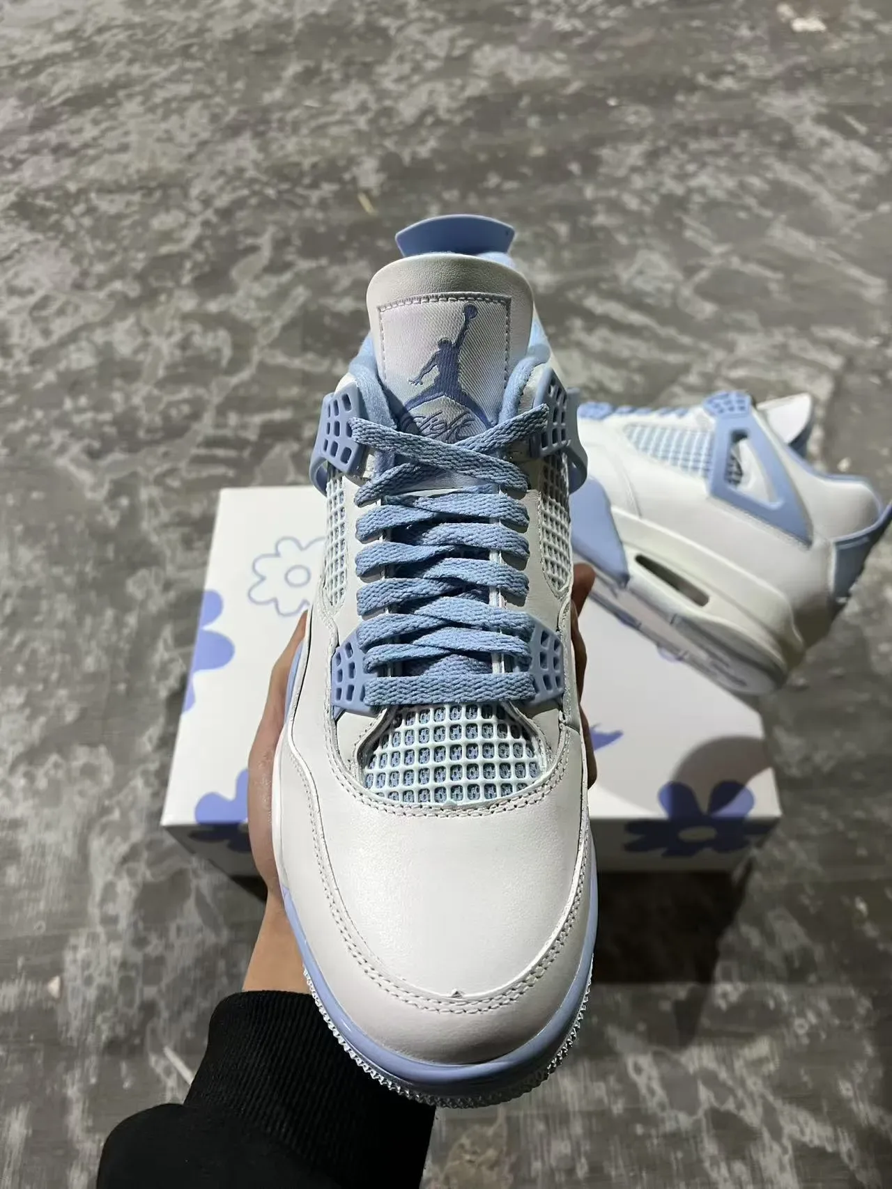 Air Jordan 4 Off-White Pale Blue Tênis de Basquete 3
