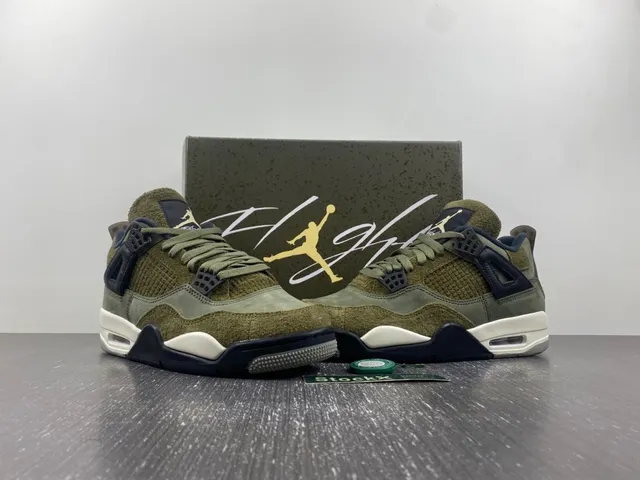 Air Jordan 4 Olive Green Navy Basketball Shoes 12
