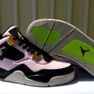 Air Jordan 4 Pink Black Gold Lime Green Basketball Shoes