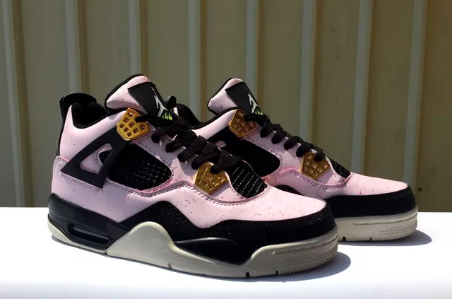 Air Jordan 4 Pink Black Gold Lime Green Basketball Shoes 2
