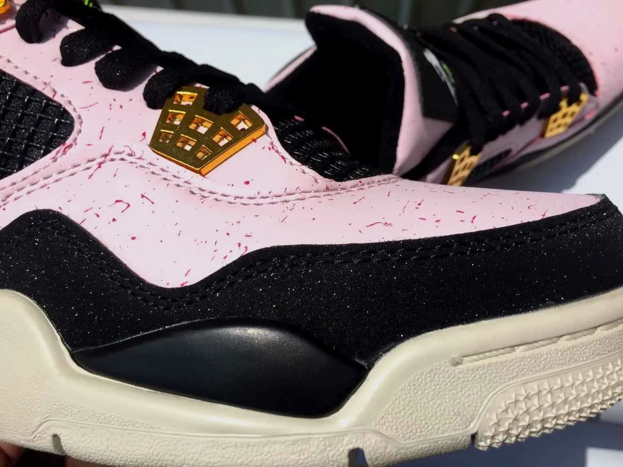 Air Jordan 4 Pink Black Gold Lime Green Basketball Shoes 4
