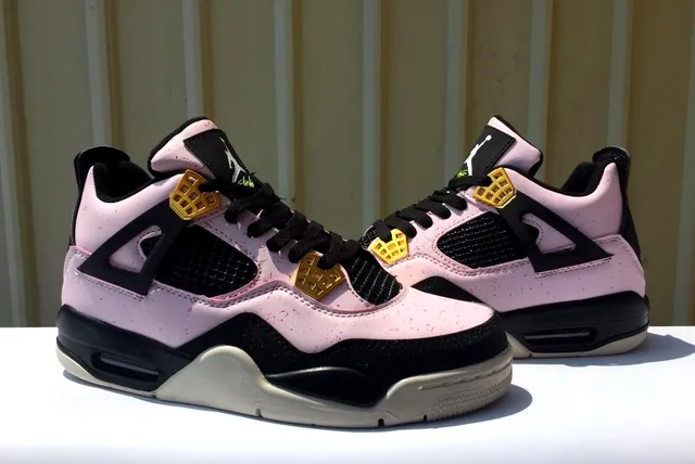 Air Jordan 4 Pink Black Gold Lime Green Basketball Shoes 5