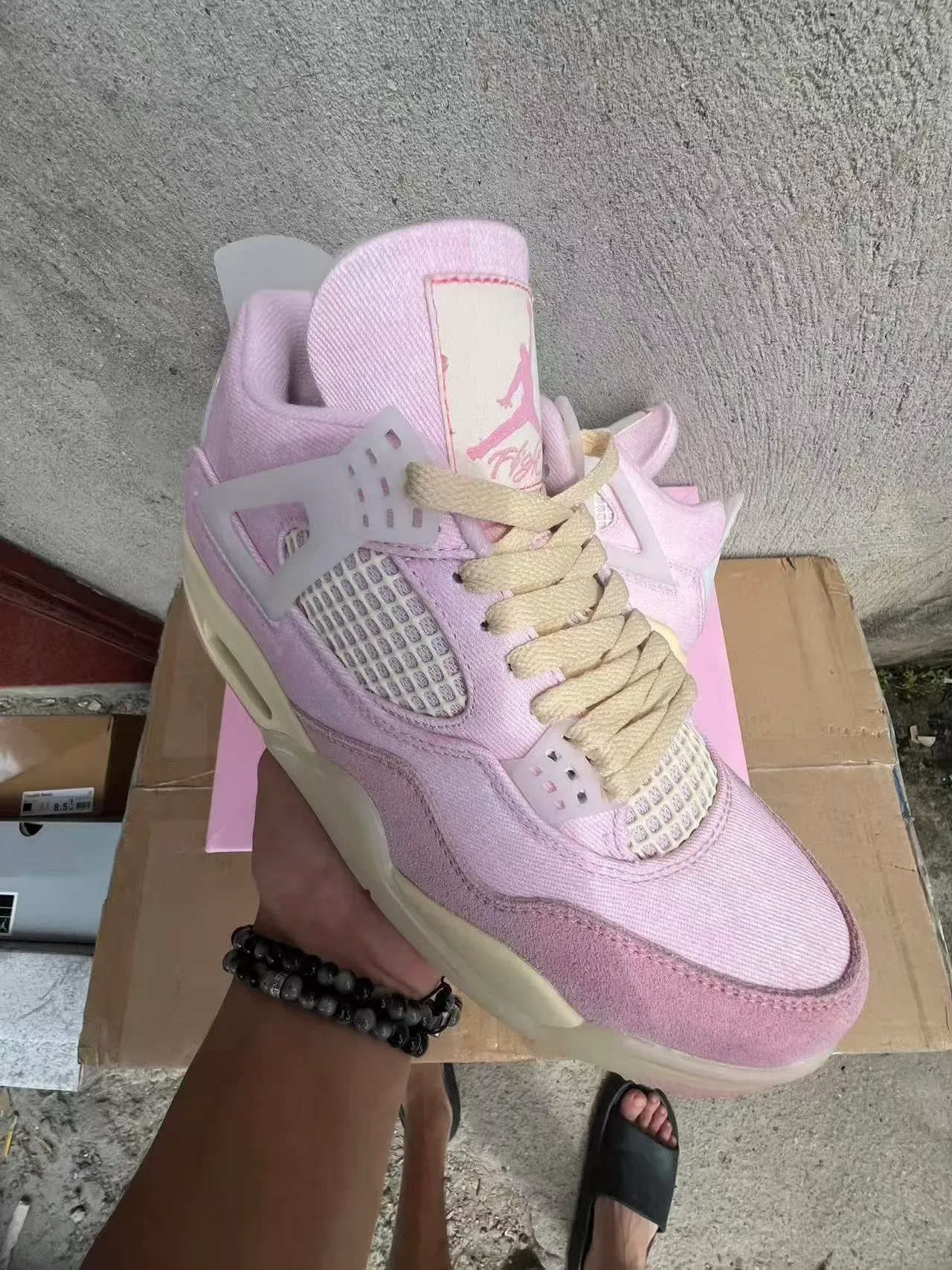 Air Jordan 4 Tênis de Basquete de Cano Alto em Suede e Textil Rosa 2