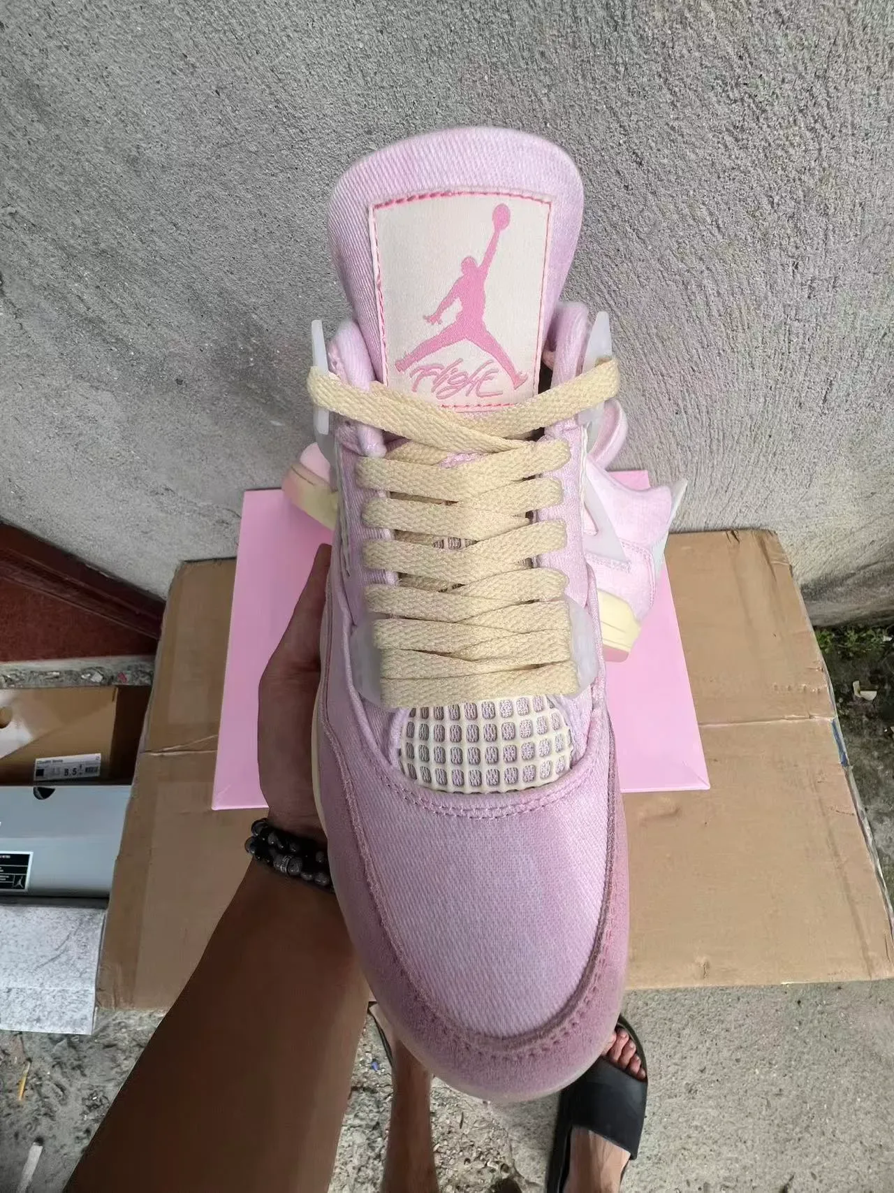 Air Jordan 4 Tênis de Basquete de Cano Alto em Suede e Textil Rosa 3
