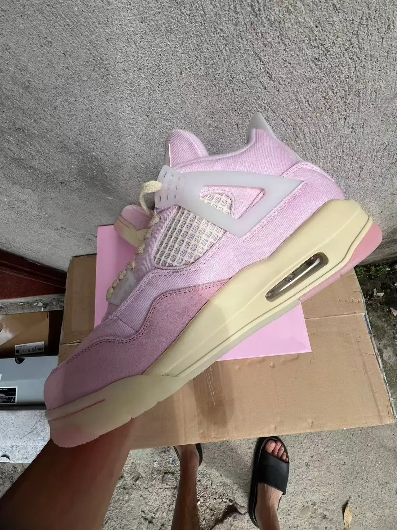 Air Jordan 4 Tênis de Basquete de Cano Alto em Suede e Textil Rosa 5