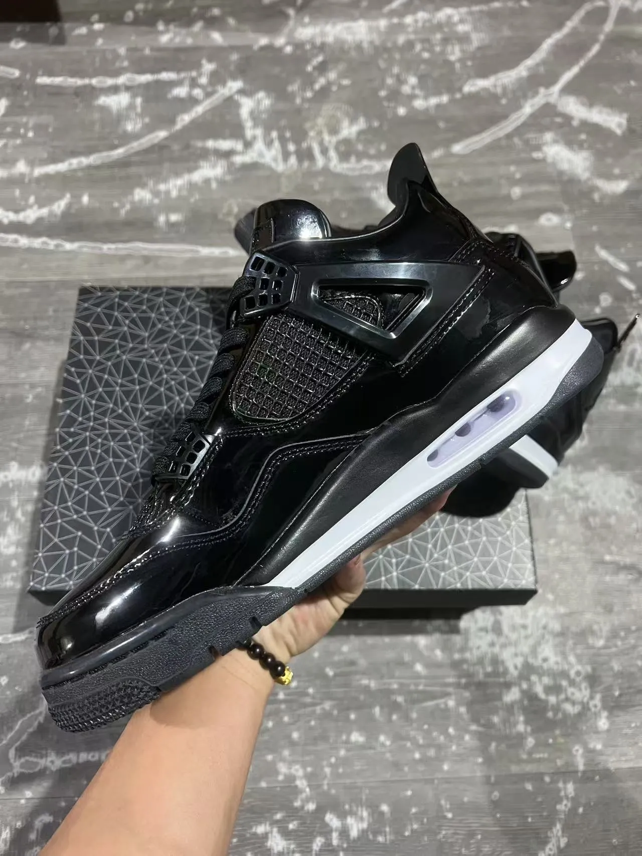 Air Jordan 4 Retro Black White Glossy Basketball Shoes 5