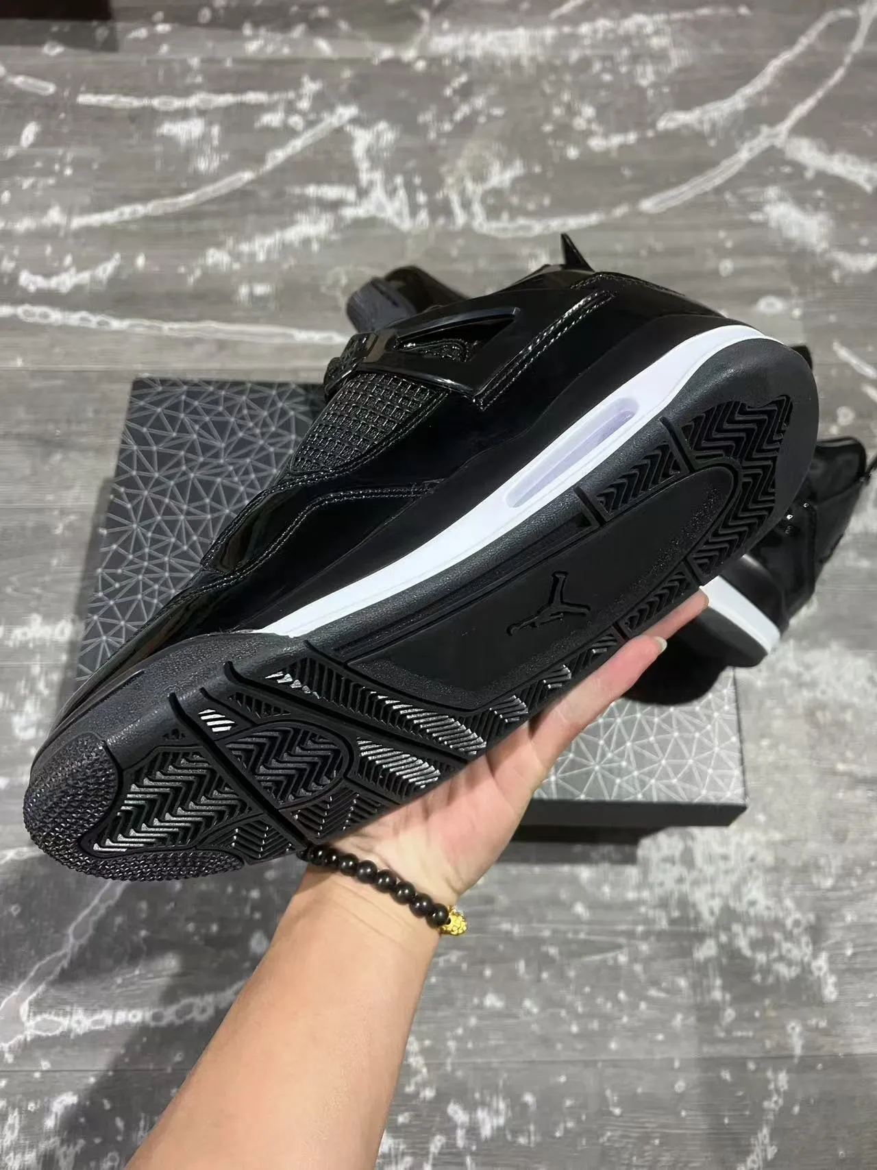 Air Jordan 4 Retro Black White Glossy Basketball Shoes 6