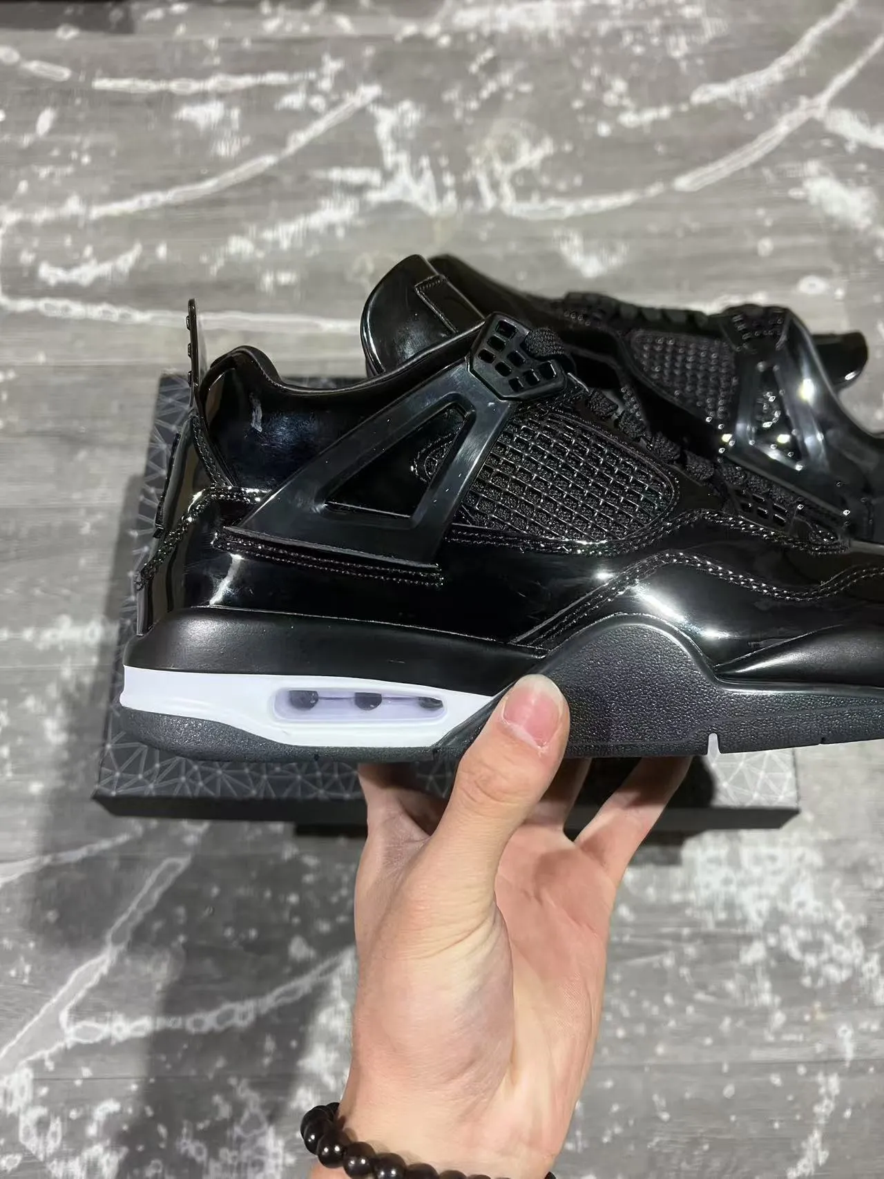 Air Jordan 4 Retro Black White Glossy Basketball Shoes 7