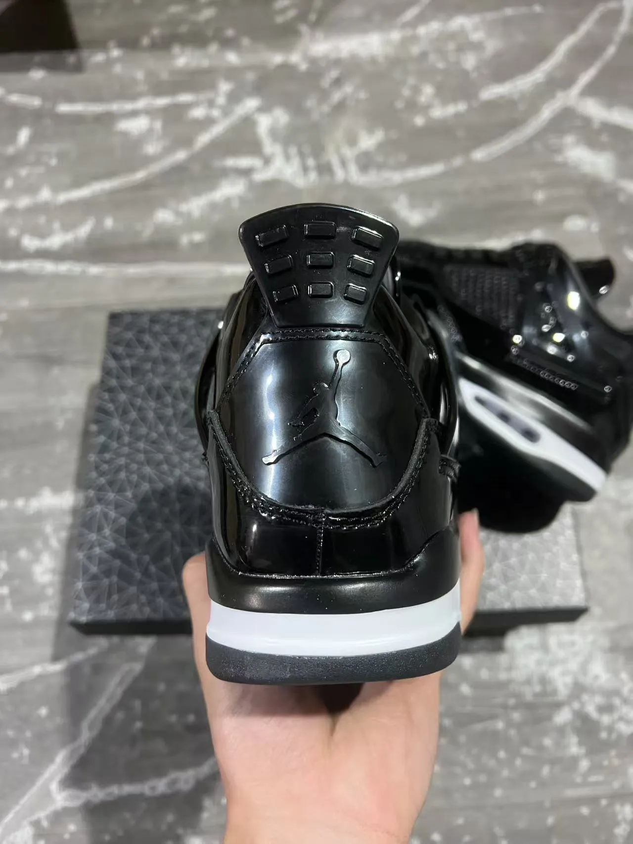 Air Jordan 4 Retro Black White Glossy Basketball Shoes 8