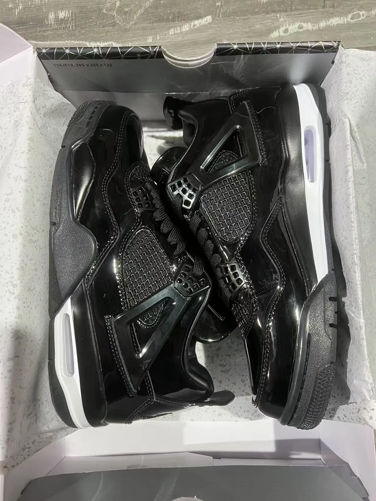 Air Jordan 4 Retro Black White Glossy Basketball Shoes 9
