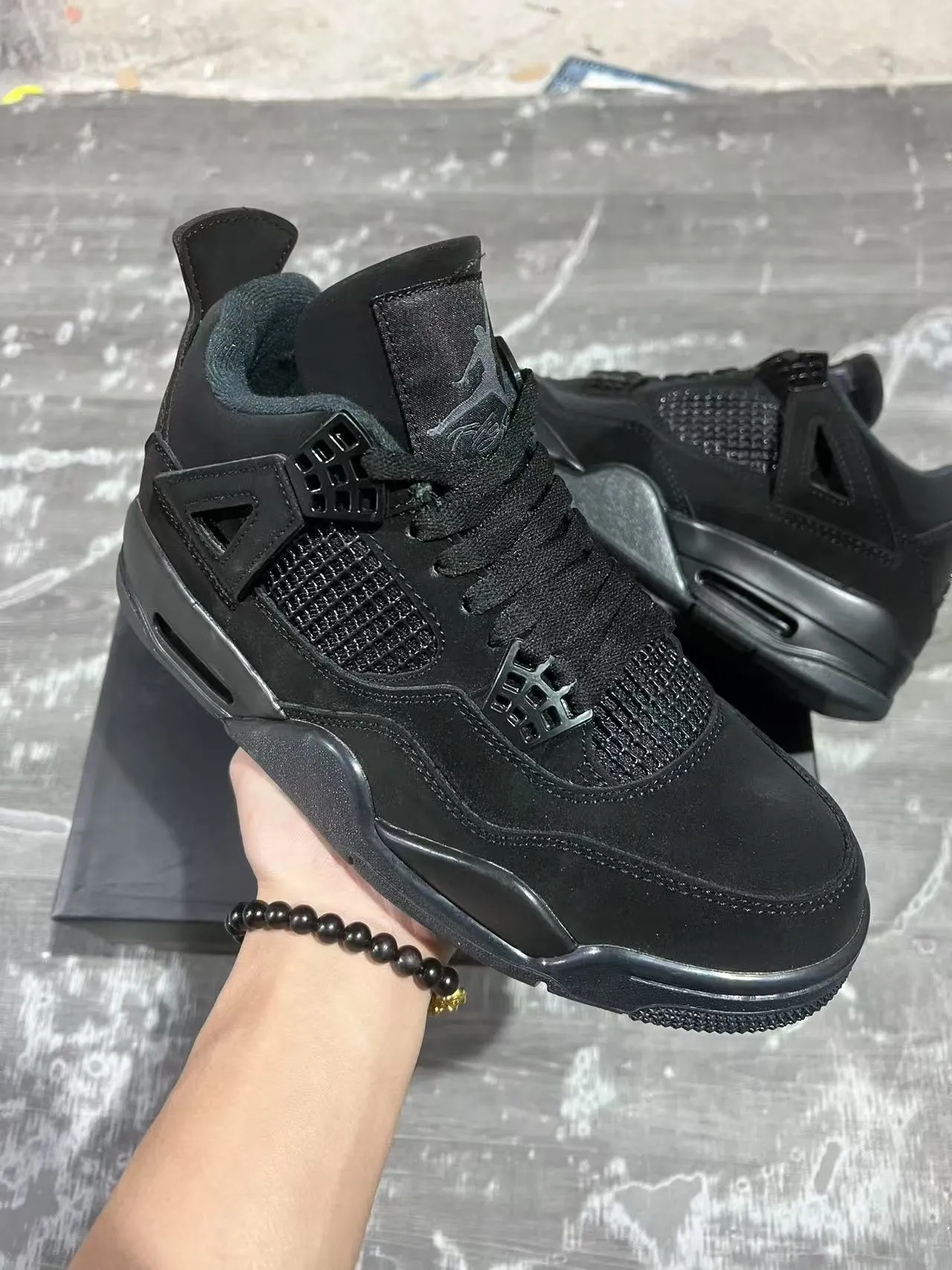 Air Jordan 4 Retro Monochromatic Black Basketball Shoes 2