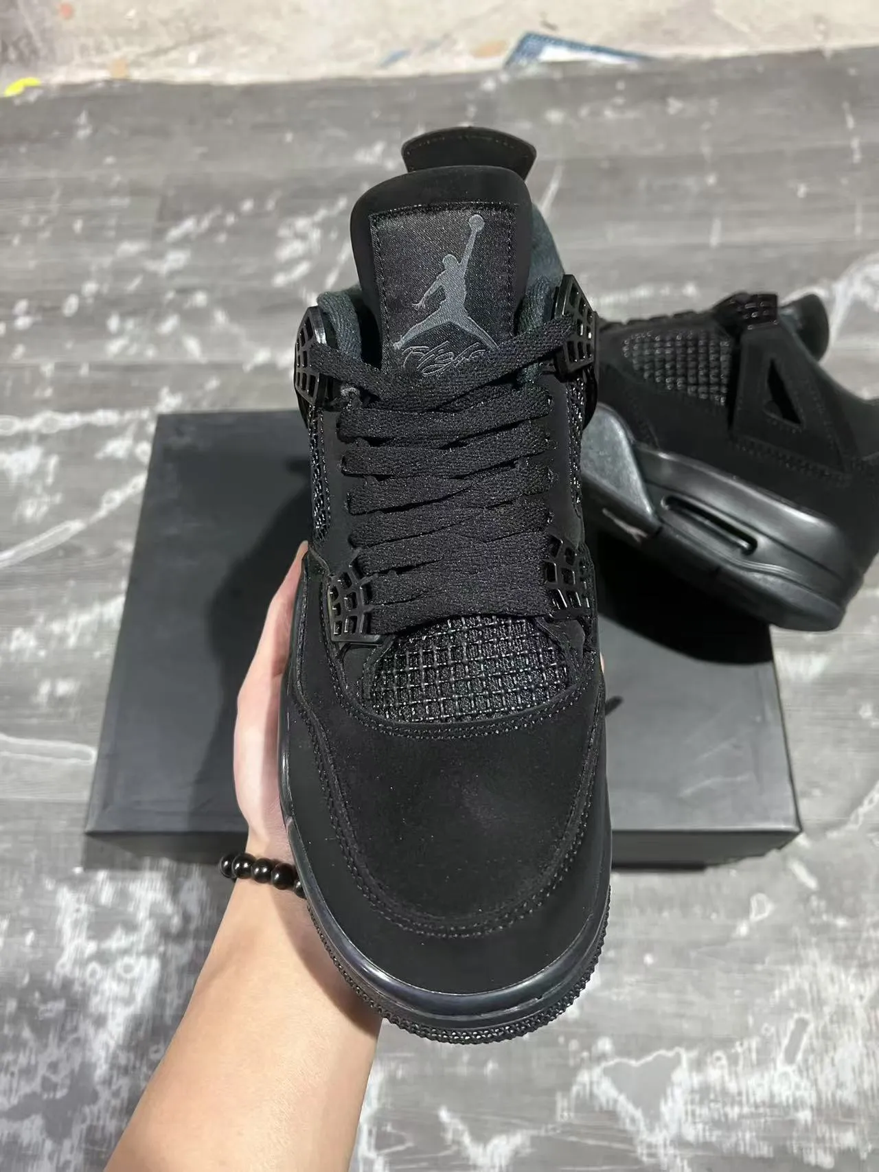 Air Jordan 4 Retro Monochromatic Black Basketball Shoes 3