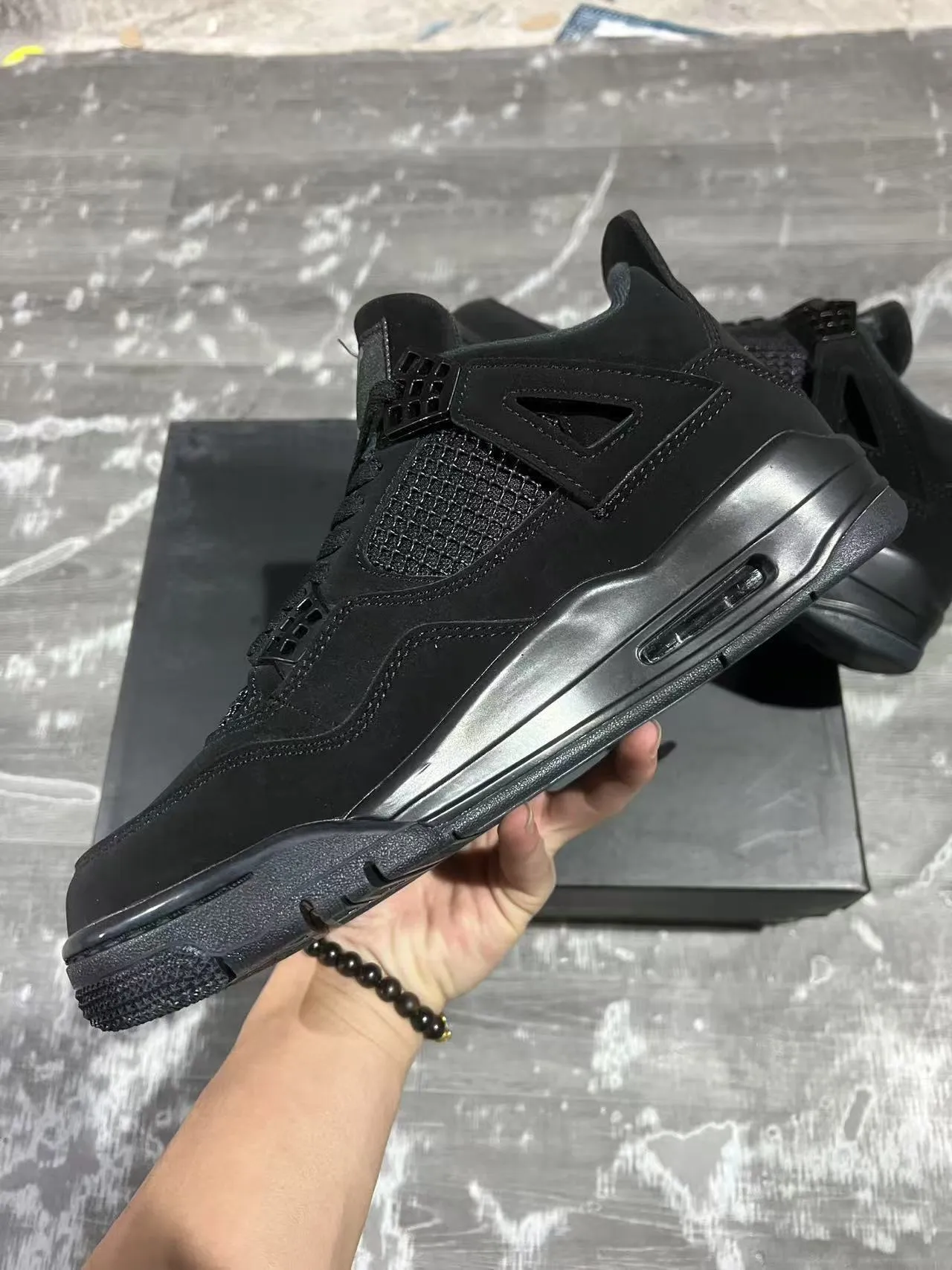 Air Jordan 4 Retro Monochromatic Black Basketball Shoes 5