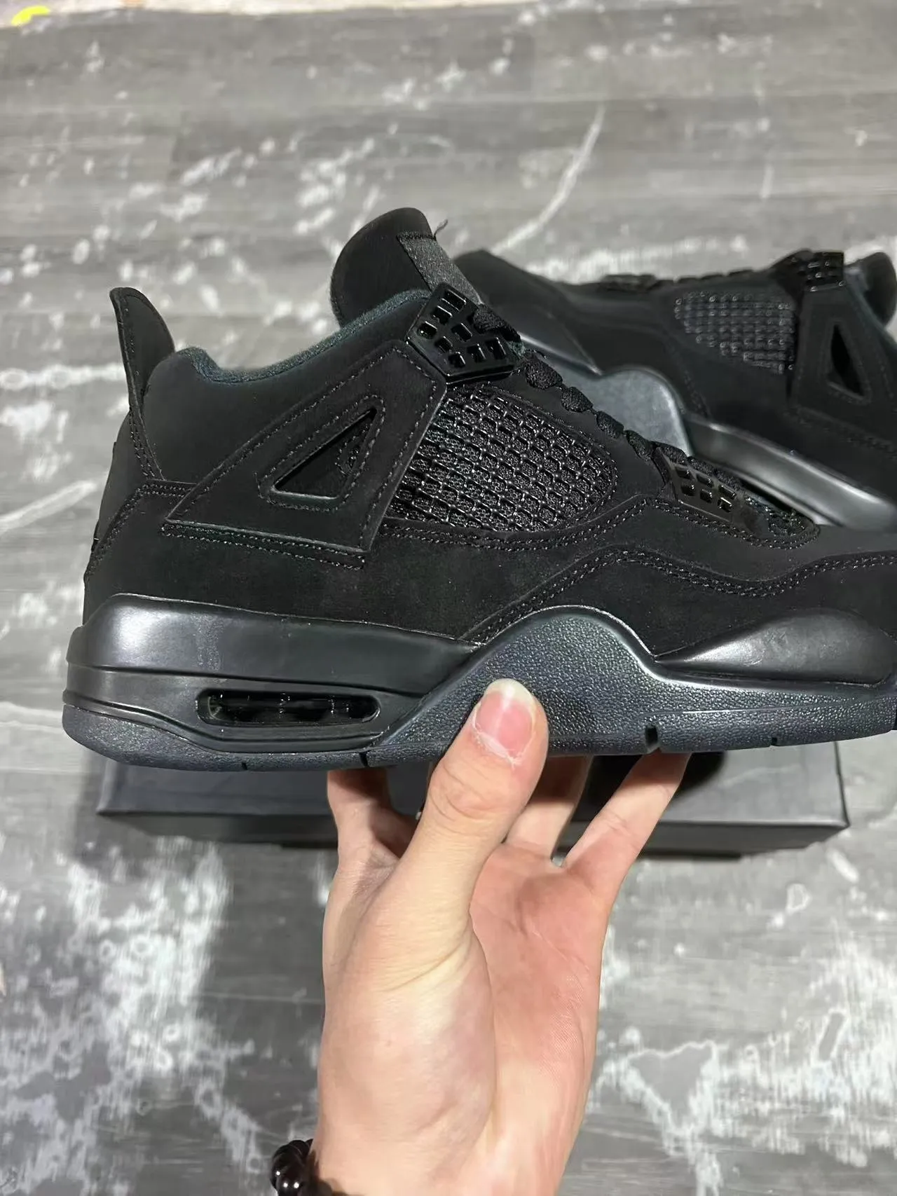 Air Jordan 4 Retro Monochromatic Black Basketball Shoes 7
