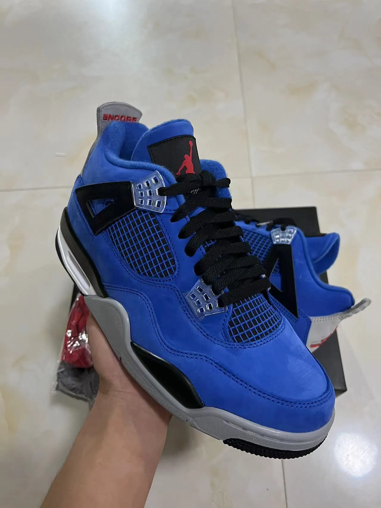 Air Jordan 4 Azul Real Suede Mesh Tênis de Basquete High-Top 2