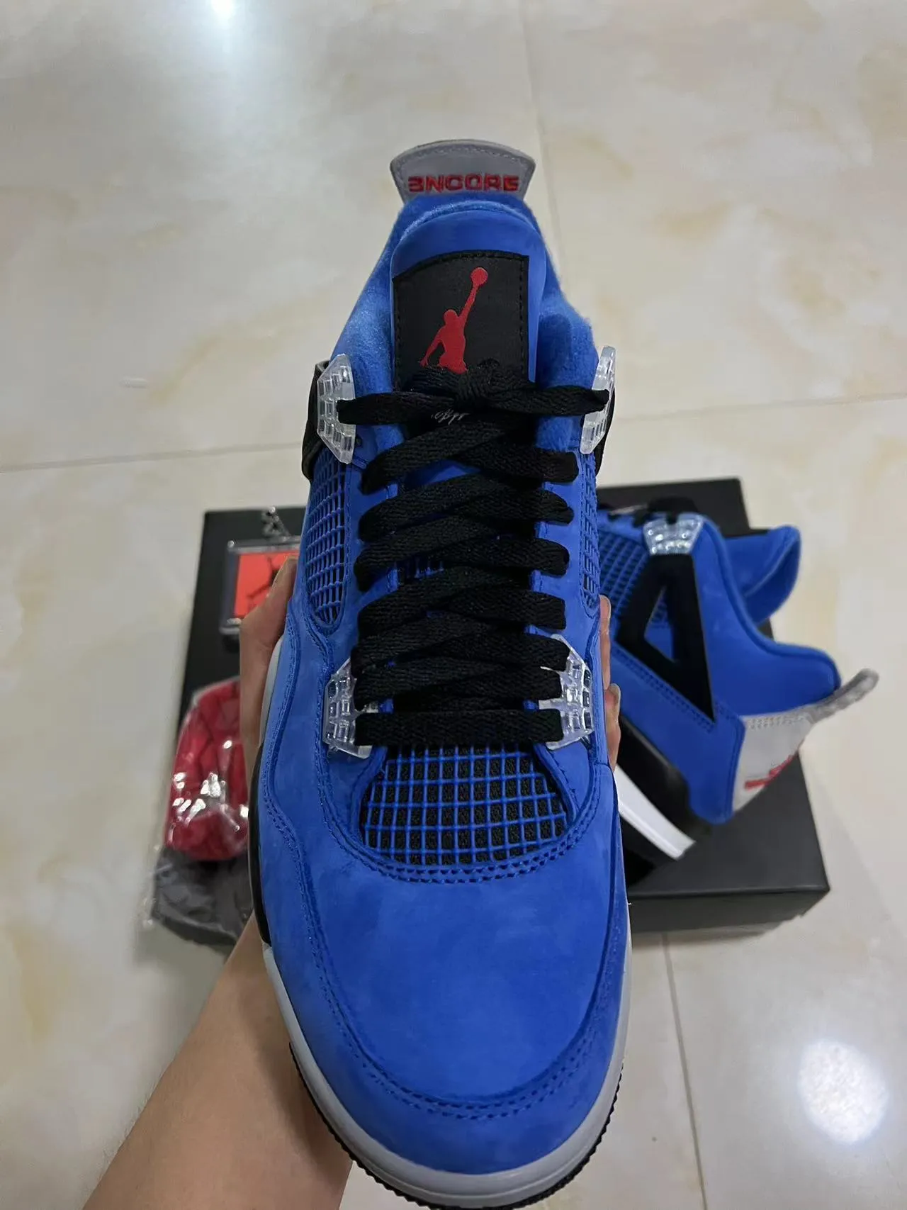 Air Jordan 4 Azul Real Suede Mesh Tênis de Basquete High-Top 3