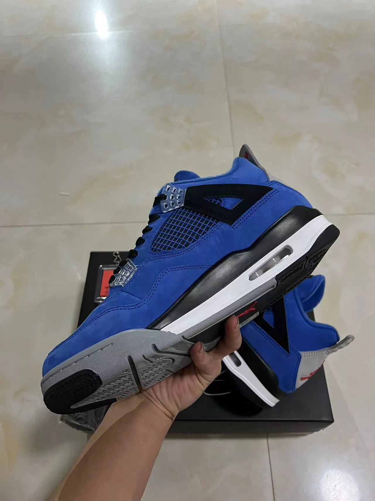 Air Jordan 4 Azul Real Suede Mesh Tênis de Basquete High-Top 5
