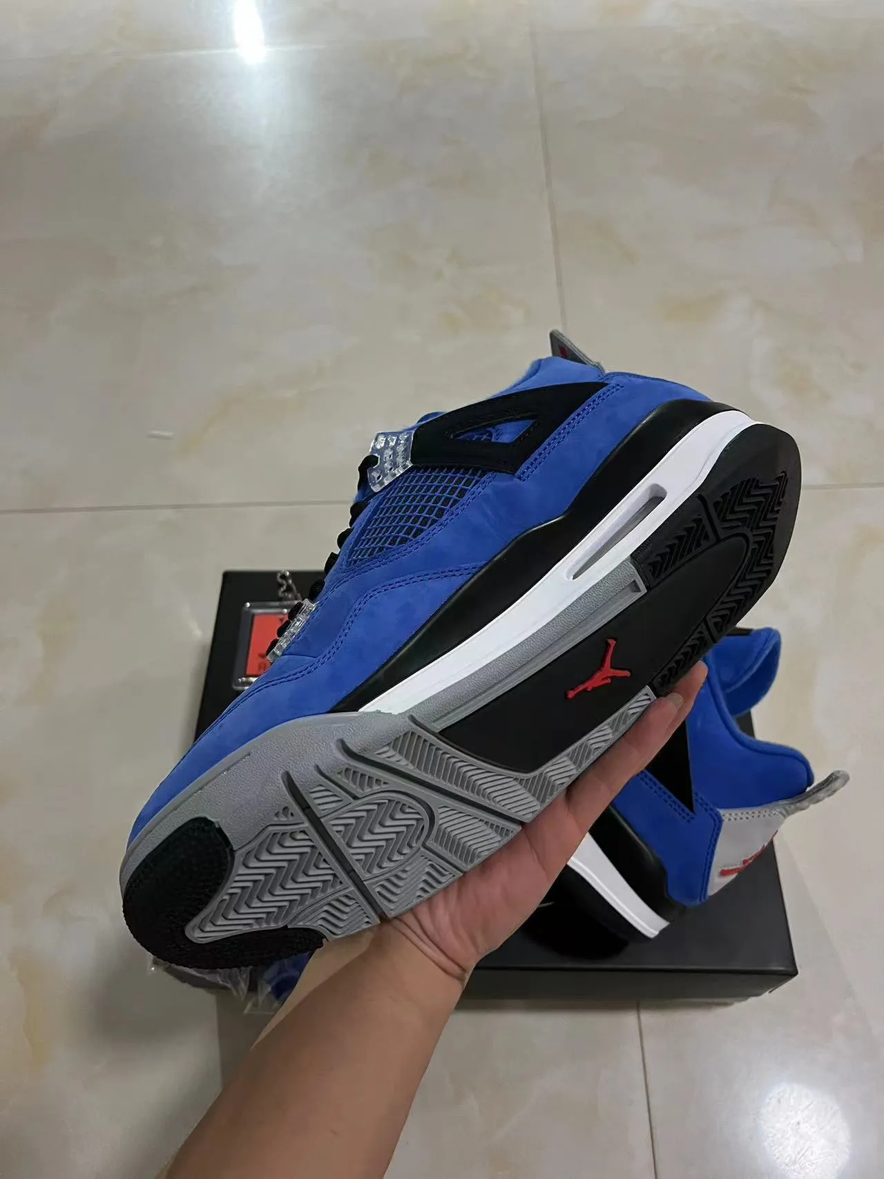 Air Jordan 4 Azul Real Suede Mesh Tênis de Basquete High-Top 6