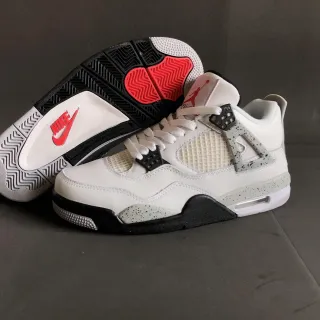 Air Jordan 4 Branco Preto Vermelho Speckled Tênis de Basquete