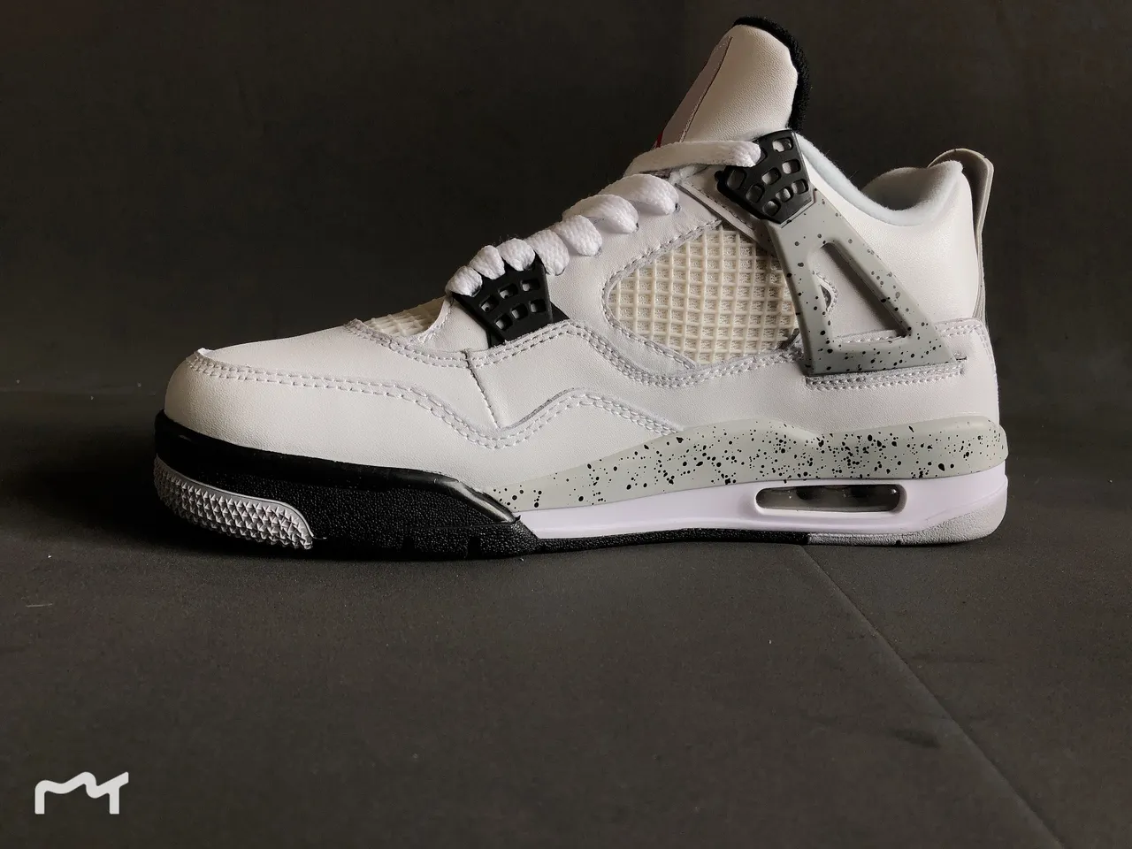 Air Jordan 4 Branco Preto Vermelho Speckled Tênis de Basquete 3