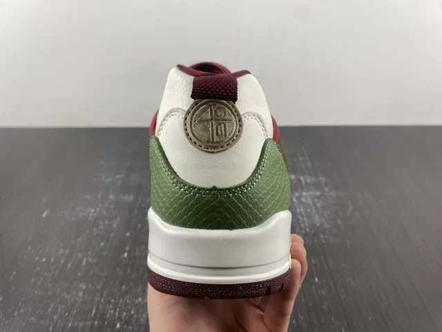 Air Jordan 4 Tênis de Basquete Branco Borgonha Verde Oliva 8