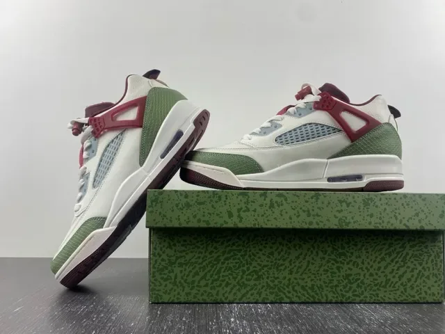 Air Jordan 4 Tênis de Basquete Branco Borgonha Verde Oliva 14