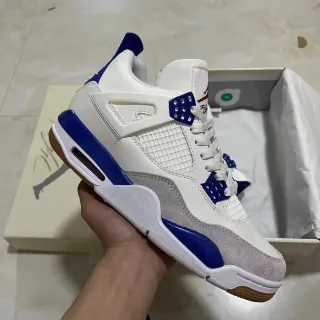 Air Jordan 4 Blanco/Azul Rey/Gris/Chicle Zapatos de baloncesto