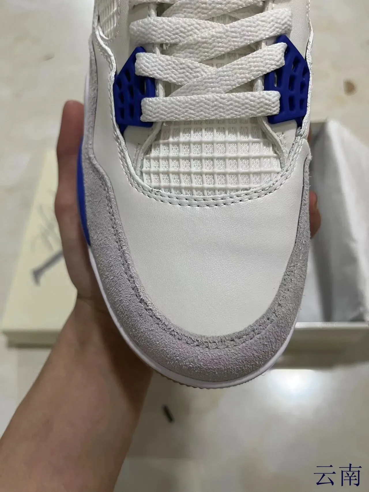Air Jordan 4 Branco/Azul Rei/Cinza/Goma Tênis de Basquete 3
