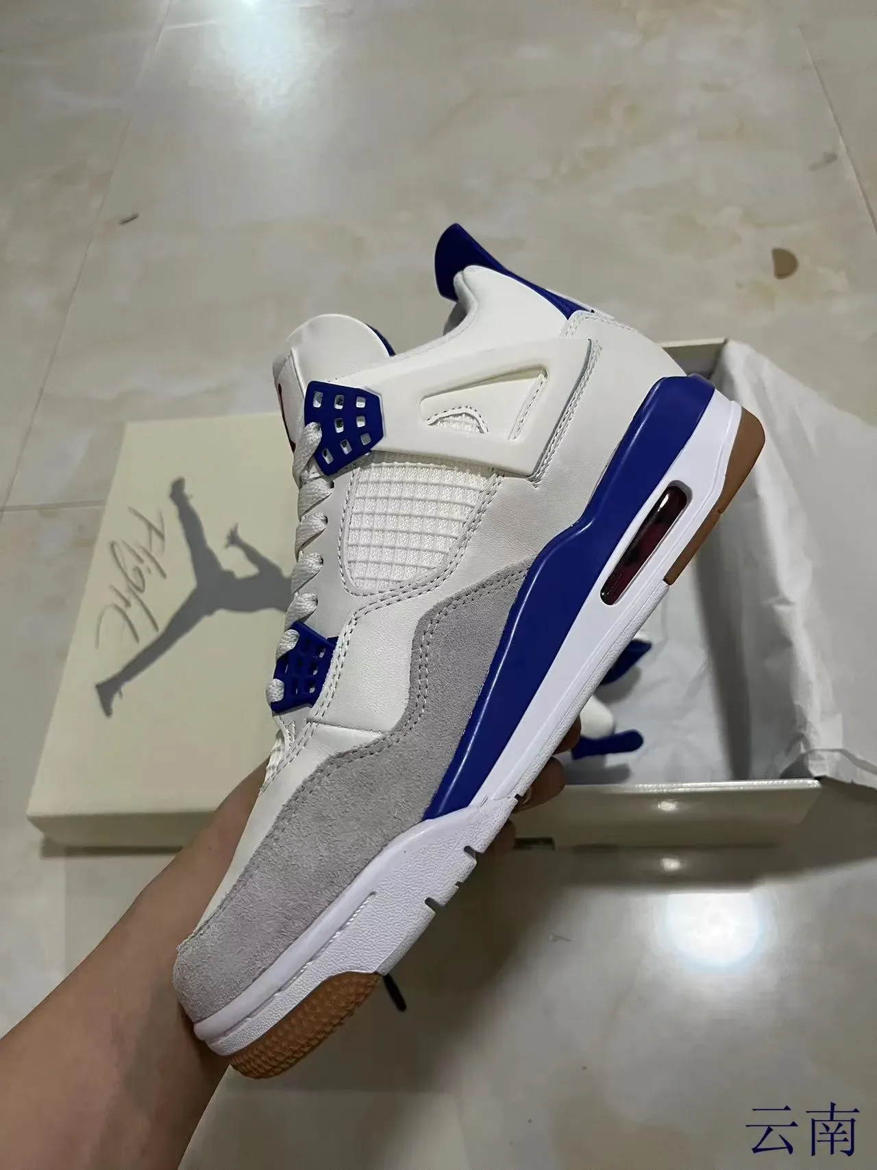 Air Jordan 4 Branco/Azul Rei/Cinza/Goma Tênis de Basquete 5