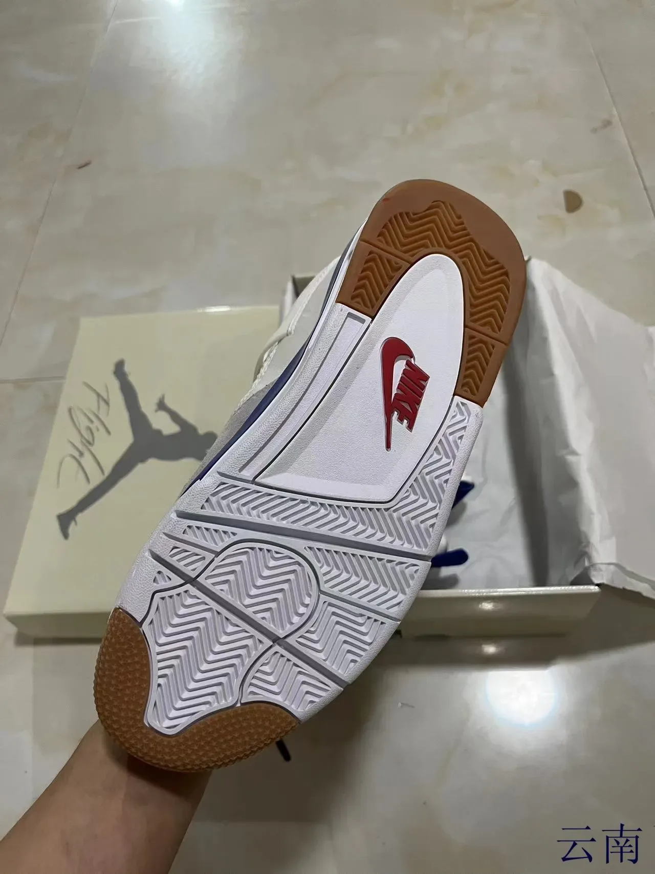 Air Jordan 4 Branco/Azul Rei/Cinza/Goma Tênis de Basquete 6