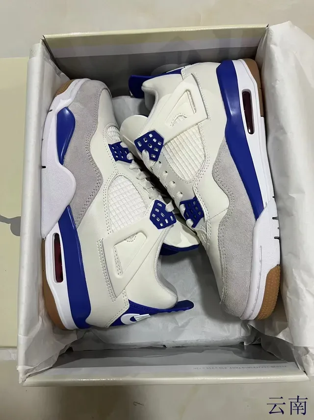 Air Jordan 4 Branco/Azul Rei/Cinza/Goma Tênis de Basquete 8