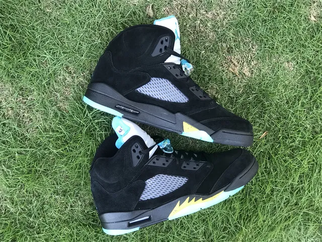 Air Jordan 5 Negro Aqua Amarillo Zapatillas de Baloncesto 4