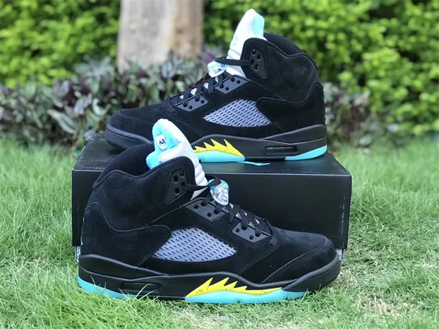Air Jordan 5 Negro Aqua Amarillo Zapatillas de Baloncesto 9