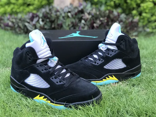 Air Jordan 5 Negro Aqua Amarillo Zapatillas de Baloncesto 10