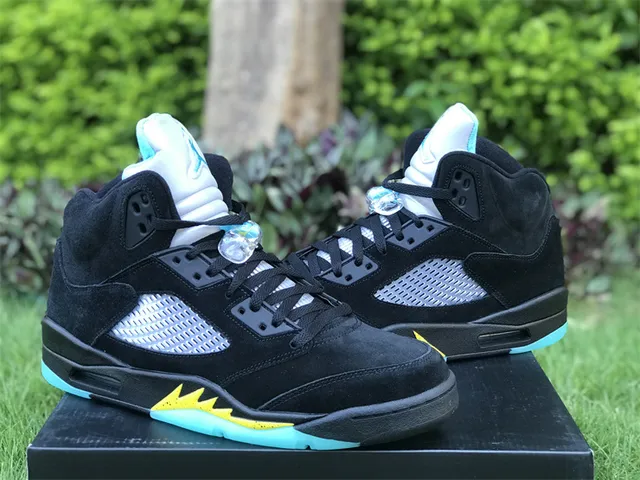 Air Jordan 5 Negro Aqua Amarillo Zapatillas de Baloncesto 17