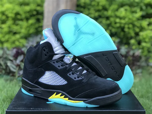 Air Jordan 5 Negro Aqua Amarillo Zapatillas de Baloncesto 19