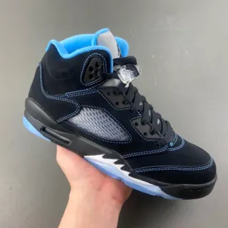 Air Jordan 5 Zapatos de Baloncesto de Ante Negro y Azul Claro