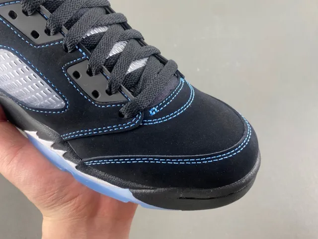 Air Jordan 5 Black Light Blue Suede Basketball Shoes 2