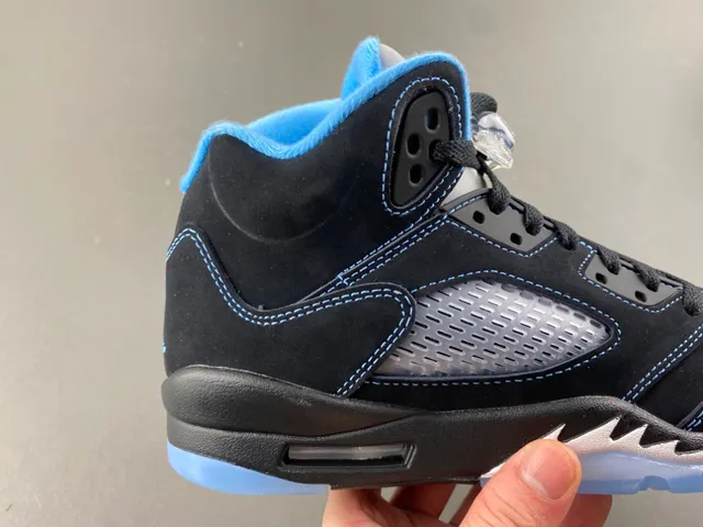 Air Jordan 5 Black Light Blue Suede Basketball Shoes 3