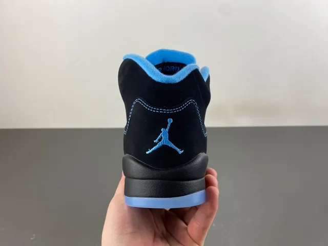 Air Jordan 5 Black Light Blue Suede Basketball Shoes 4