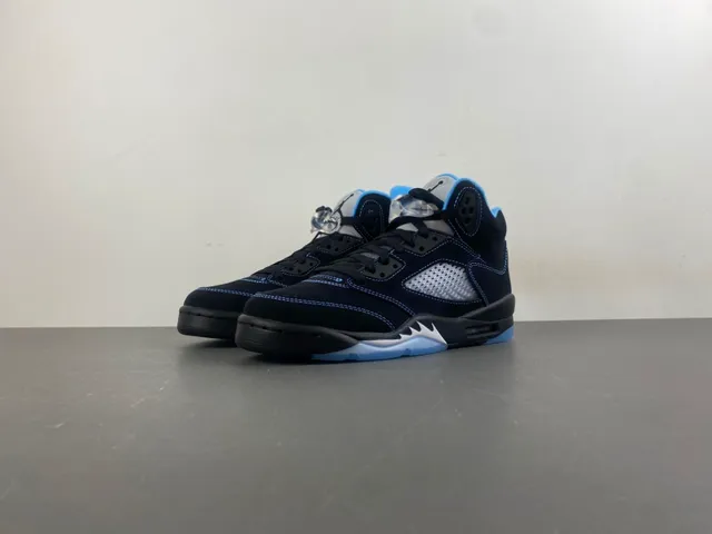 Air Jordan 5 Black Light Blue Suede Basketball Shoes 9