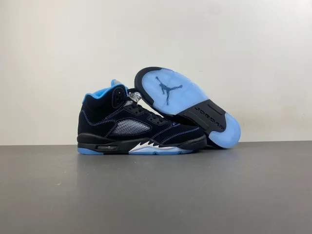 Air Jordan 5 Black Light Blue Suede Basketball Shoes 12