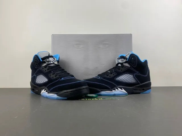 Air Jordan 5 Black Light Blue Suede Basketball Shoes 13