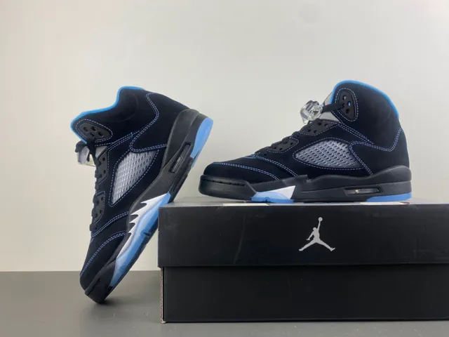 Air Jordan 5 Black Light Blue Suede Basketball Shoes 14