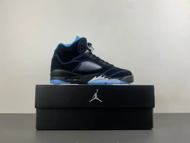 Air Jordan 5 Black Light Blue Suede Basketball Shoes 15