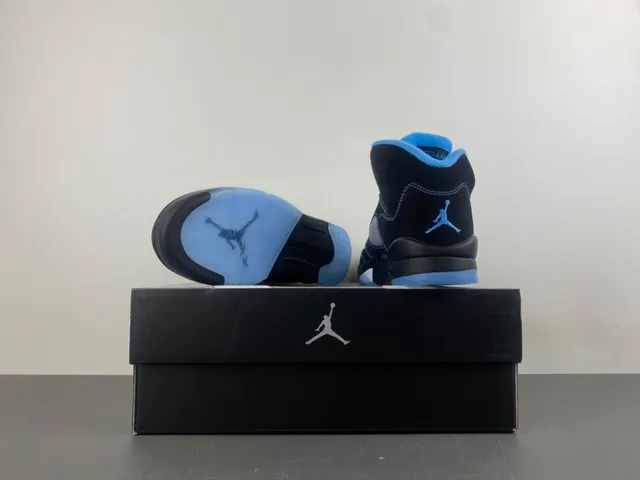 Air Jordan 5 Black Light Blue Suede Basketball Shoes 16